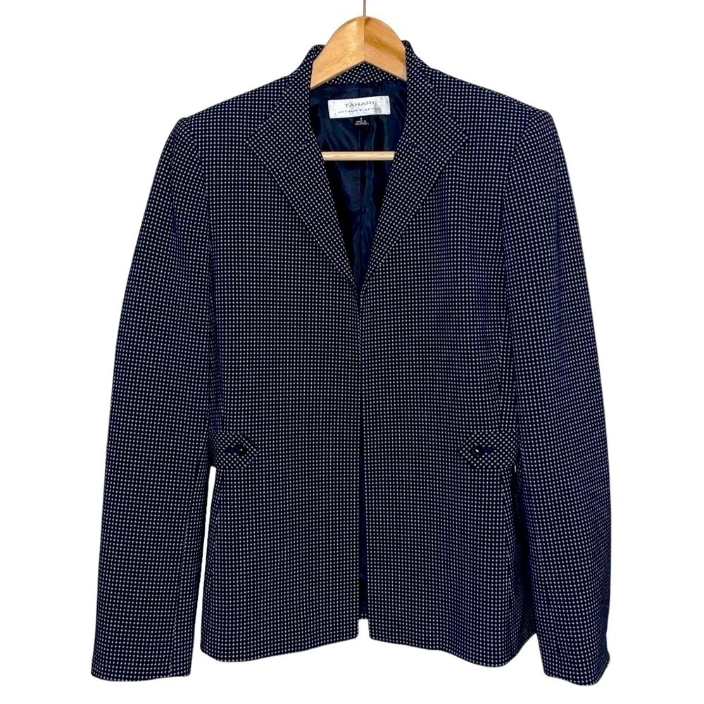 Tahari Women’s Navy Blue White Star Open Front Blazer Size 4